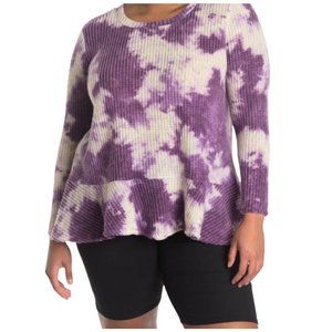 Love Ady Waffle Knit Tie Dye Peplum Long Sleeve Top NEW